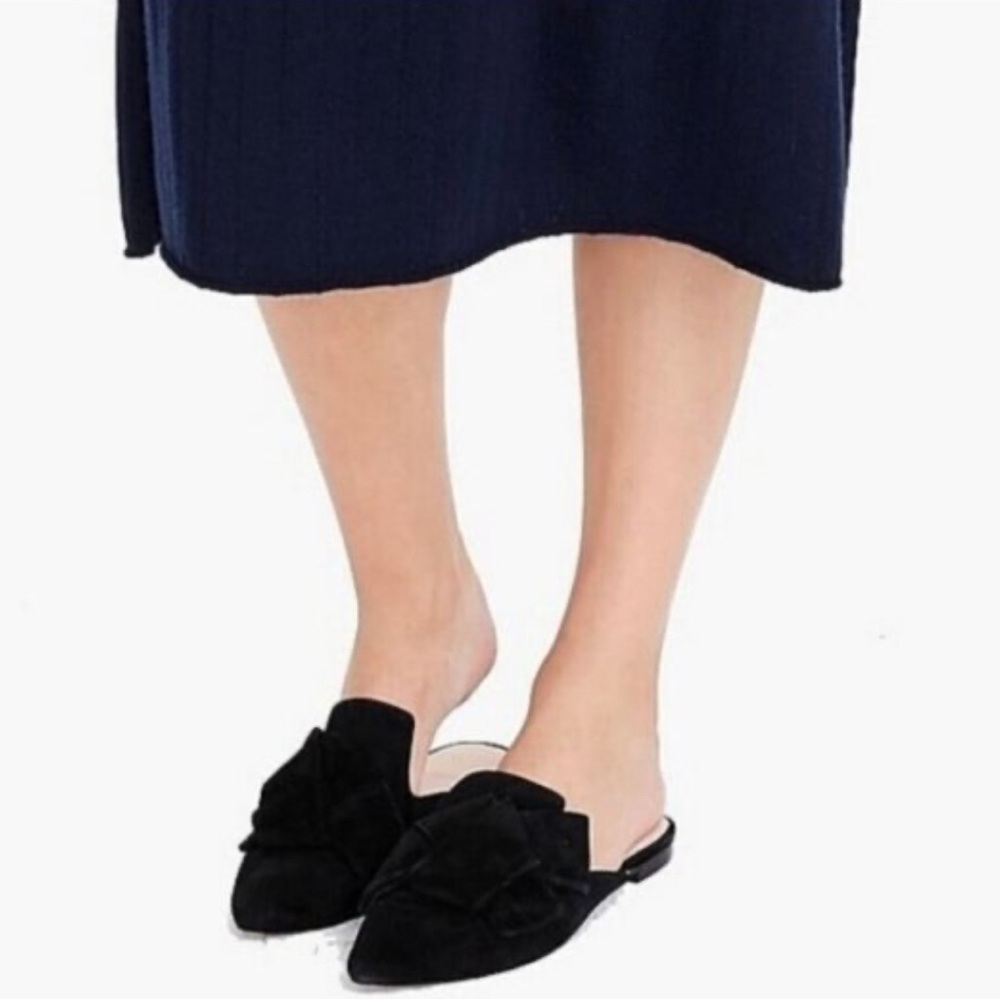J. Crew Black Suede Mules with Bow Detail